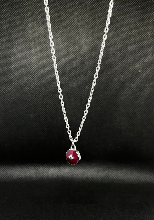 16" Burgundy LV Pendant Diamond Cut Trace Necklace